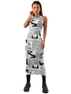 Toochki Dress for Women | One Piece Dresses | Midi Bodycon for Womens | Newspaper Printed Body con