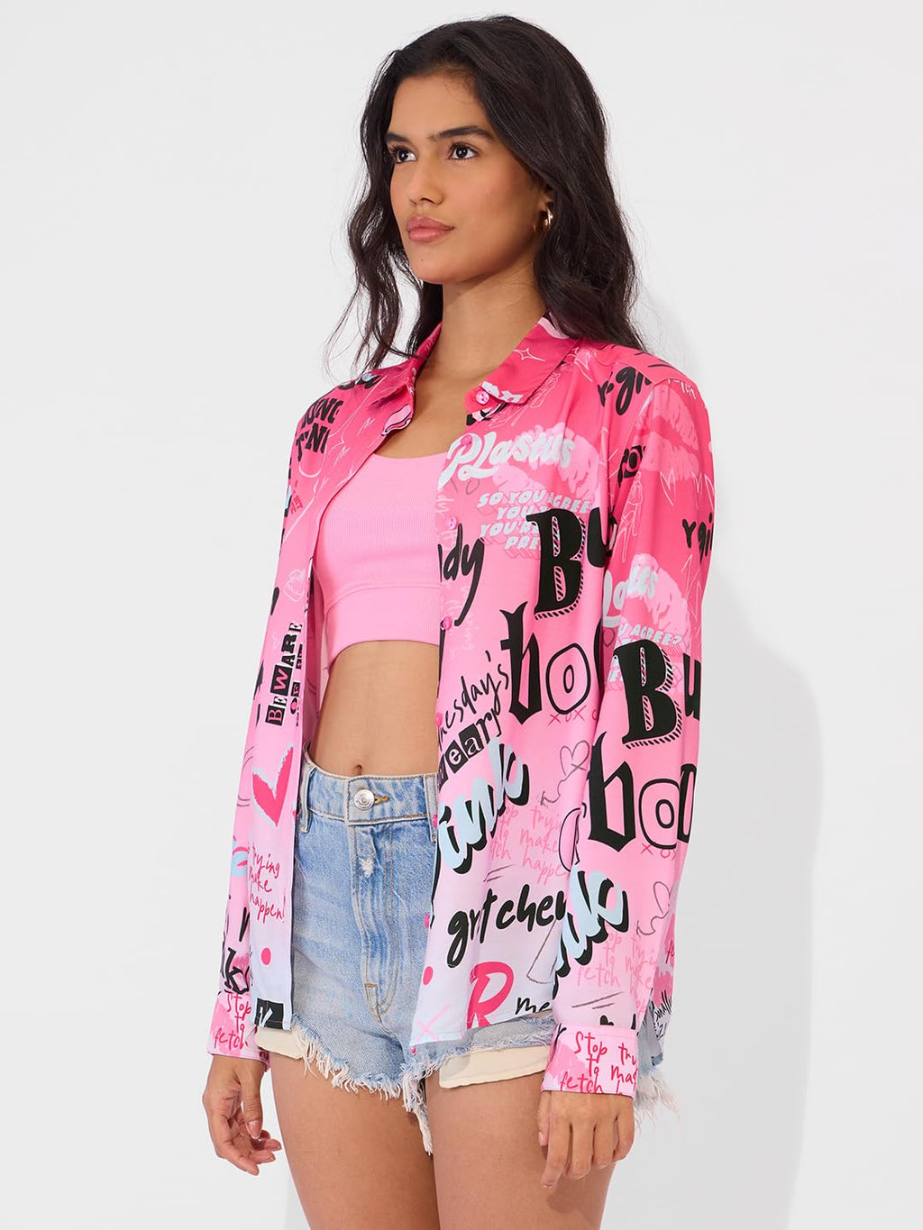 The Souled Store Official Mean Girls Originals: Burn Book Women & Girls Long Sleeve Collared Neck Button Down Regular Fit Cotton
