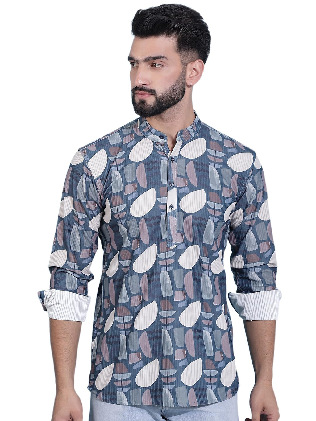 Jompers Mens Printed Corduroy Short Kurta