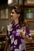 ANNI DESIGNER Women s Straight Printed Viscose Kurta with Trousers, purple, 36