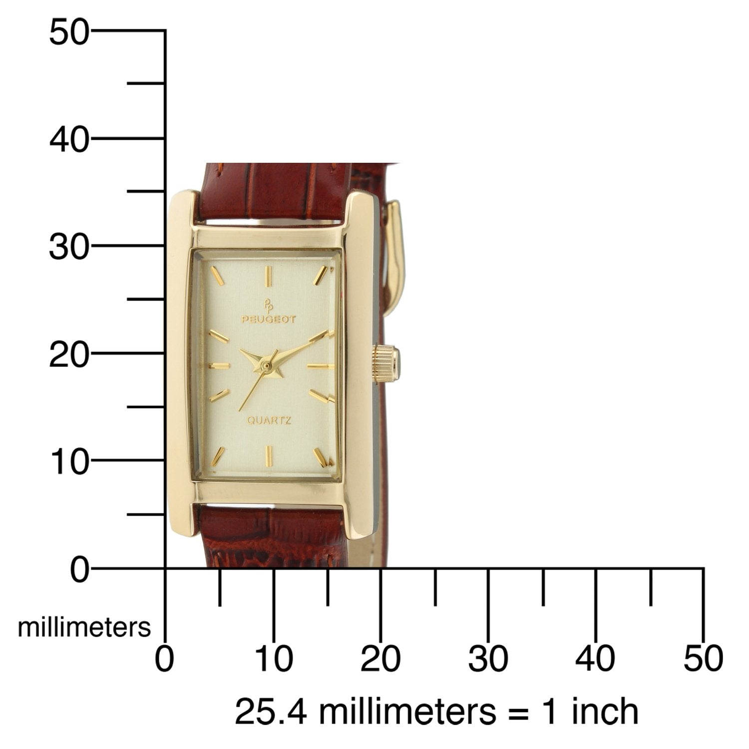 Peugeot Women's Classic 14Kt Gold Plated Watch, Rectangular Tank Shape Case with Leather Band and Easy to Read Dial