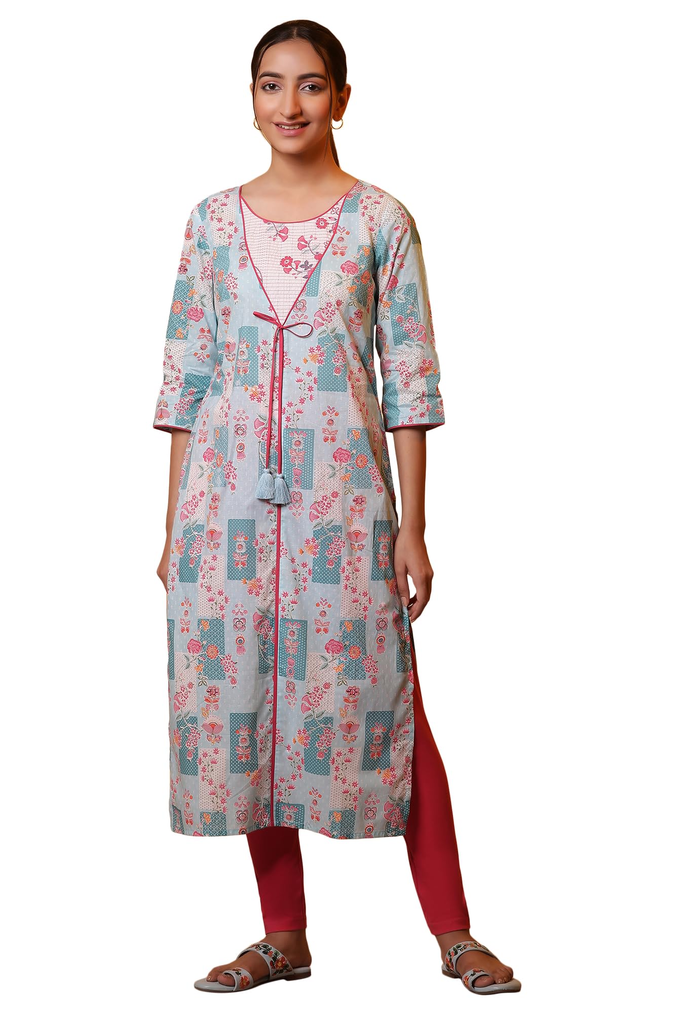 Aurelia Women Floral Print Cotton Straight Kurta_24Fea15152_M Blue