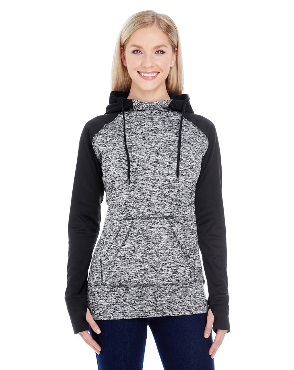 Ladies colorblock cosmic Hooded Sweatshirt - cHRcL FLK BLcK - S(D0102H762V8)