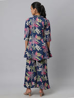 Shasmi Soft Maslin Silk V Neck Co-Ords Set For WomenS | Printed Shirt & Bottom Set For Women | Suit Set | Two Piece Dress (Co-O