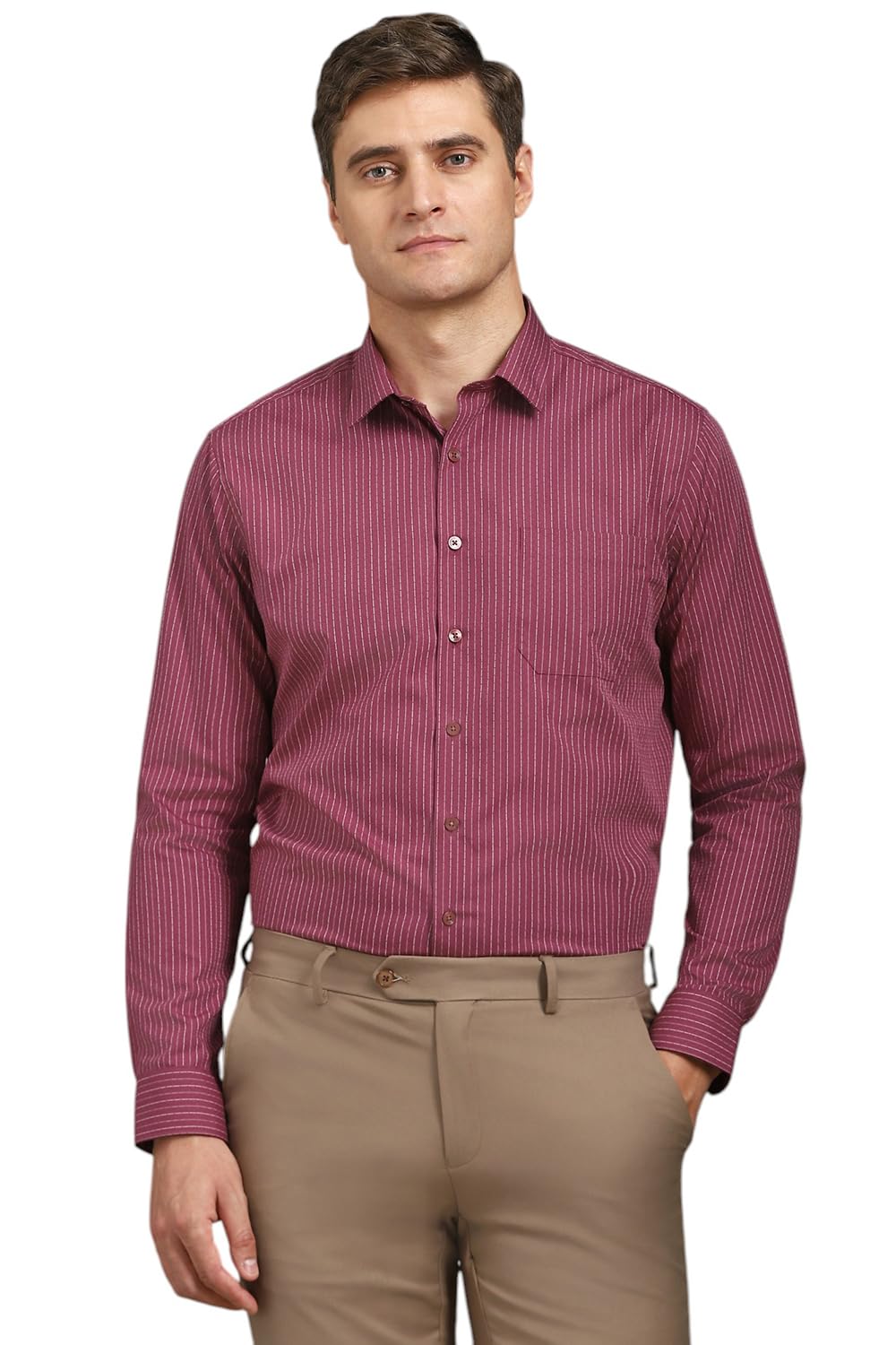 Louis Philippe Men Cotton Striped Regular Fit Shirt (Lpsfmslpt09344_Maroon)