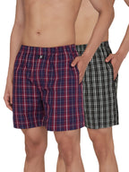 XYXX Mens Super Combed Cotton Checkmate Boxer Shorts Elasticated Waist, Drawstring | Loungewear for Men Pack of 2 (L; Black Che
