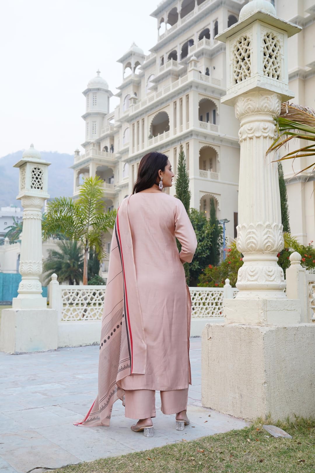 ANNI DESIGNER Womens Rayon Blend Solid Straight Kurta with Pant & Dupatta (Raja Saab Beige-VKS03_XXL_Beige_XX-Large)