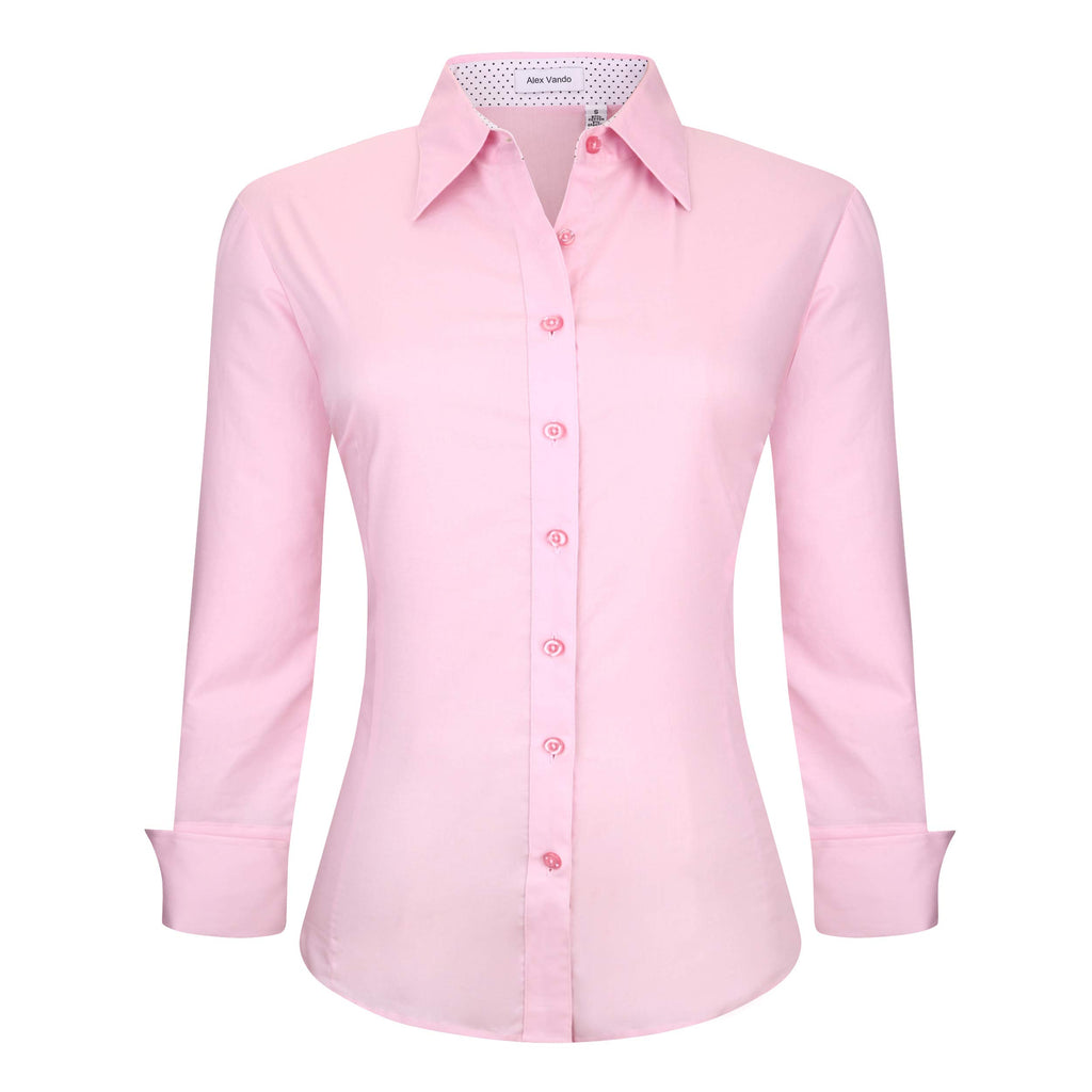 Alex Vando Womens Dress Shirts Regular Fit Long Sleeve Stretch Work Shirt,Pink,S