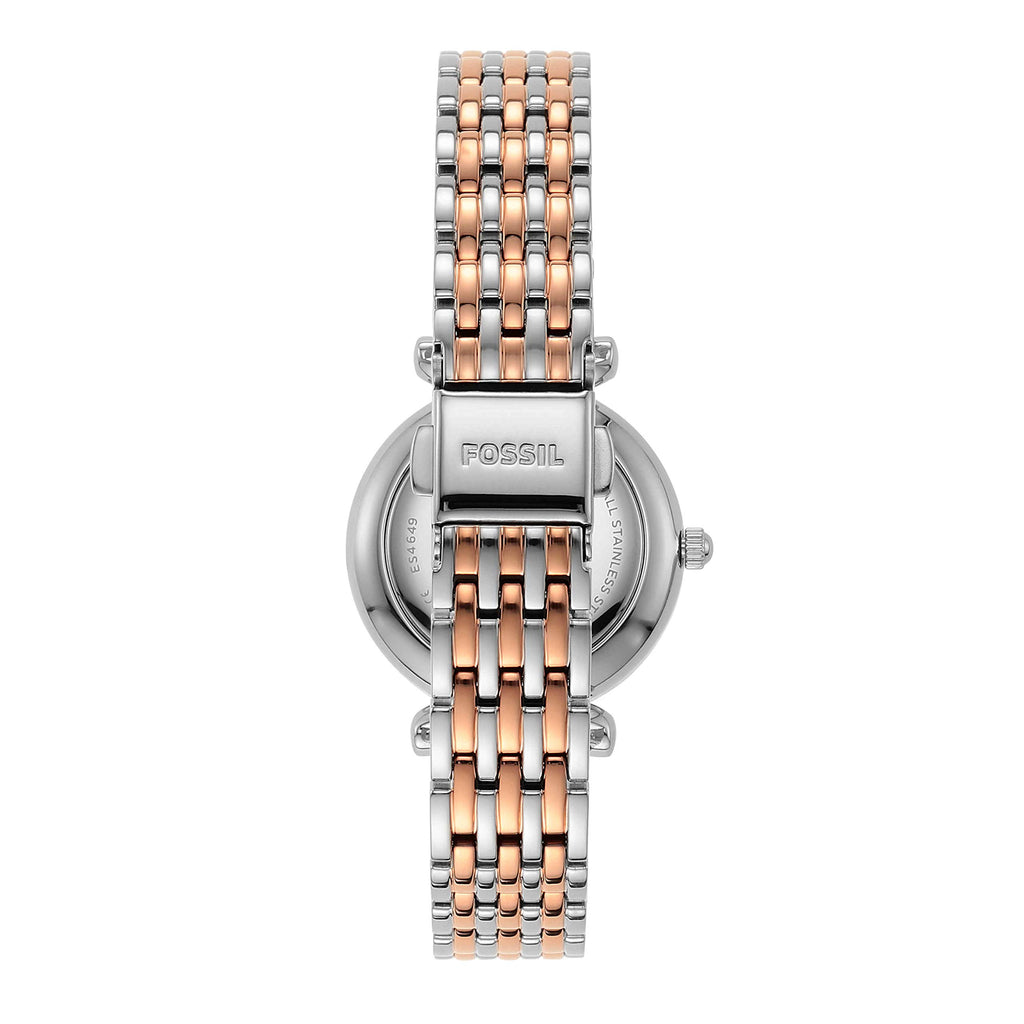 Fossil Women's Carlie Mini Quartz Stainless Steel Three-Hand Watch, Color: Rose Gold/Silver (Model: ES4649)