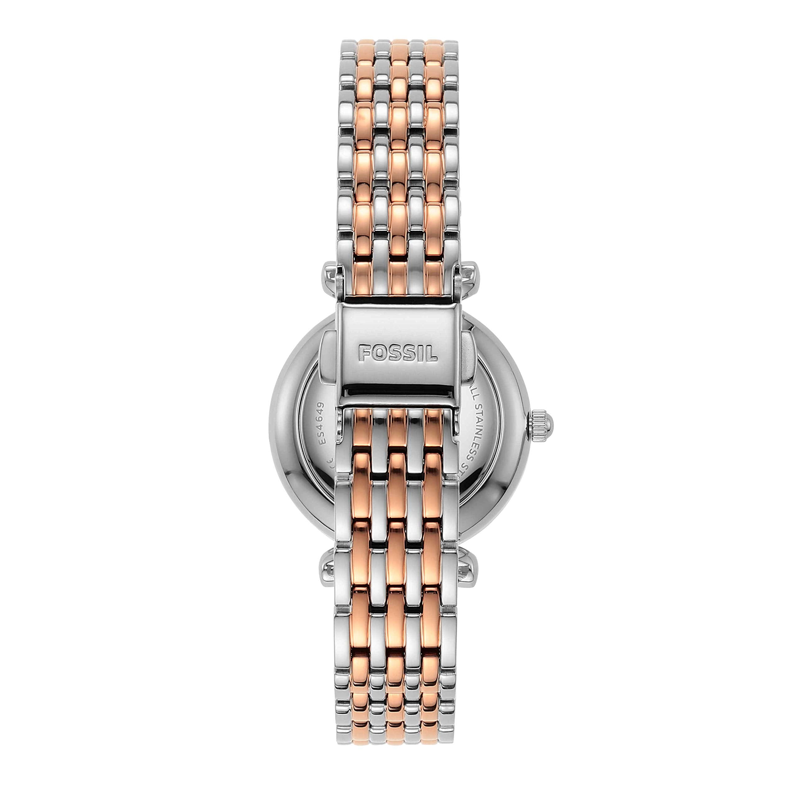 Fossil Women's Carlie Mini Quartz Stainless Steel Three-Hand Watch, Color: Rose Gold/Silver (Model: ES4649)