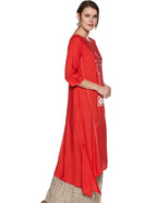 W Red Round Neck Printed Kurta
