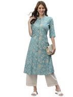 Stylum Womens Floral Print Rayon A-Line Kurta (FIONAAQUA44_Aqua, XXL)