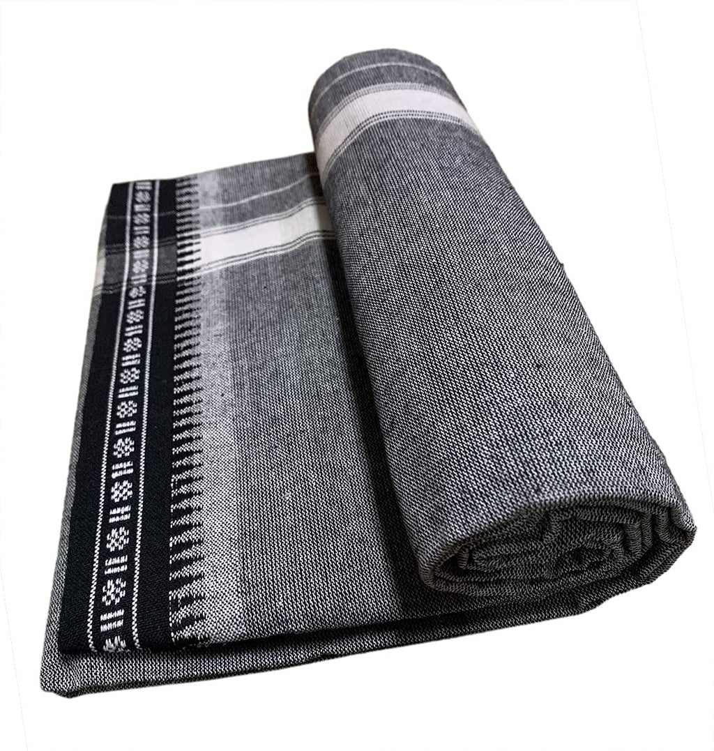 Prakasam Cotton Fine Quality Mens Kerala Style Thalapathi Border Single (1.28X2.00 Mtrs) -Dhoti-Kerala Single Mundu (Pack Of 2 D