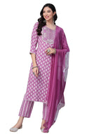 Stylum Women'S Floral Printed Rayon Straight Kurta Pant Dupatta Set (Kpdvoilseal38_Voilet, M)