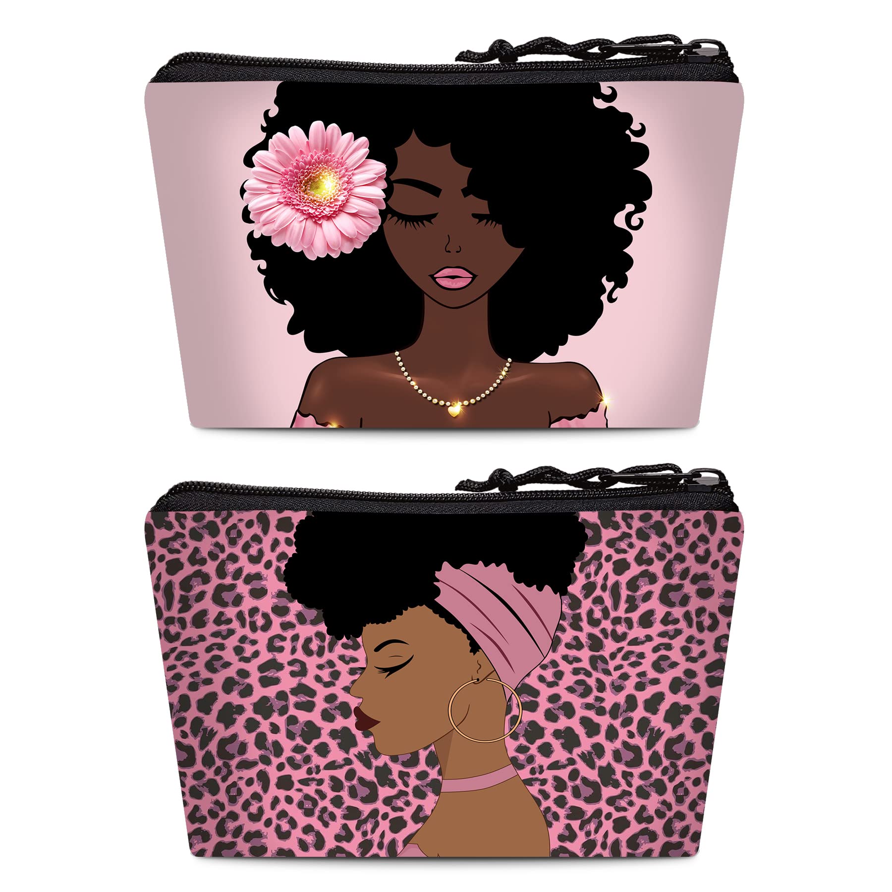 BDAWQUG Black Womens 2 Pieces Makeup Bag Stylish Large Capacity Cosmetic Bag African Canvas Cute Toiletry Aesthetic Accessories 