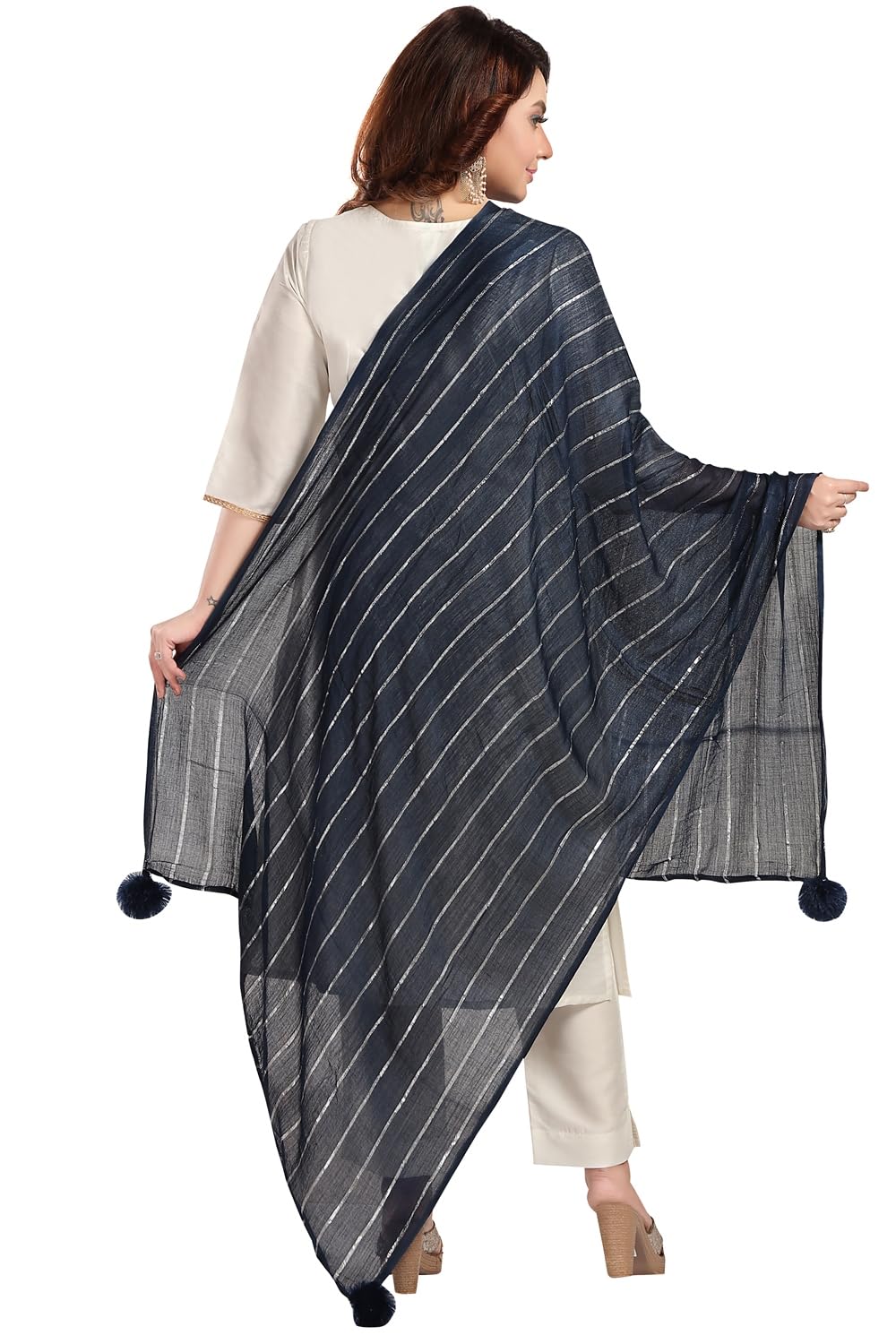 Fabme Shimmer Embellished Soft Cotton Dupatta - Pack Of 2 - Navy Blue, Dark Pink