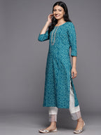 Varanga WomenS Cotton Kurta (Vkur1103_Turquoise Blue