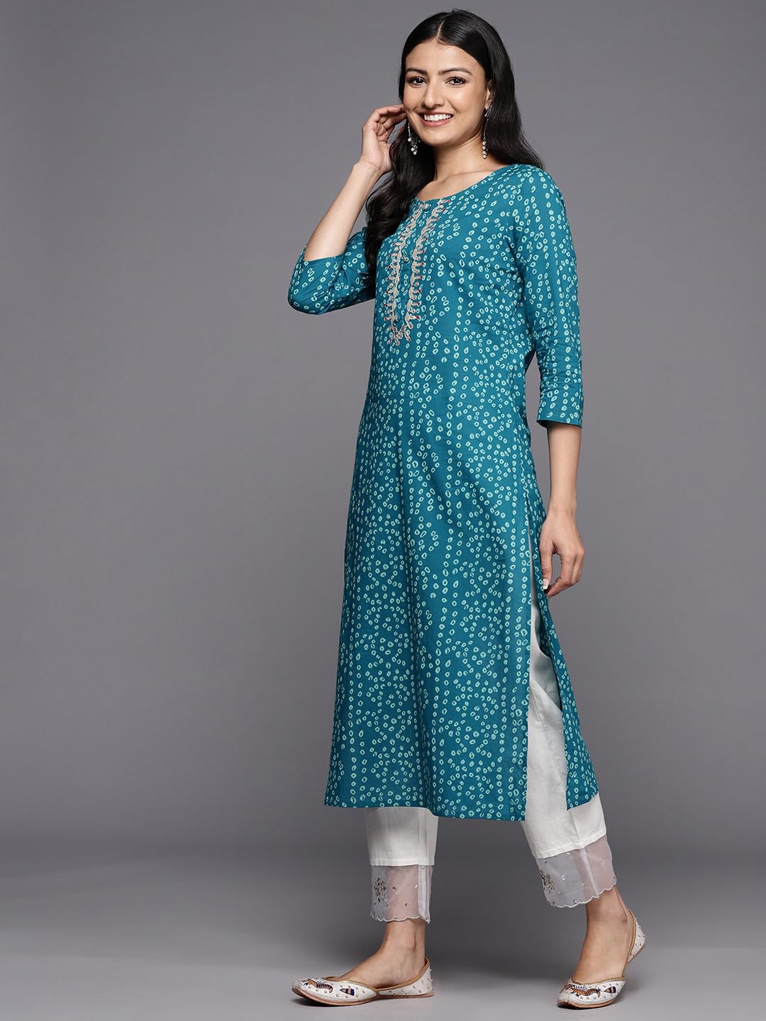 Varanga WomenS Cotton Kurta (Vkur1103_Turquoise Blue
