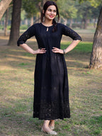 Libas WomenS Viscose Rayon A-Line Long Casual Dress (8404Mj_Black