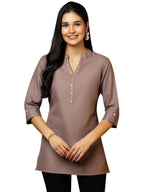 Libas Womens Solid Cotton Blend Straight Kurti For Women Mauve