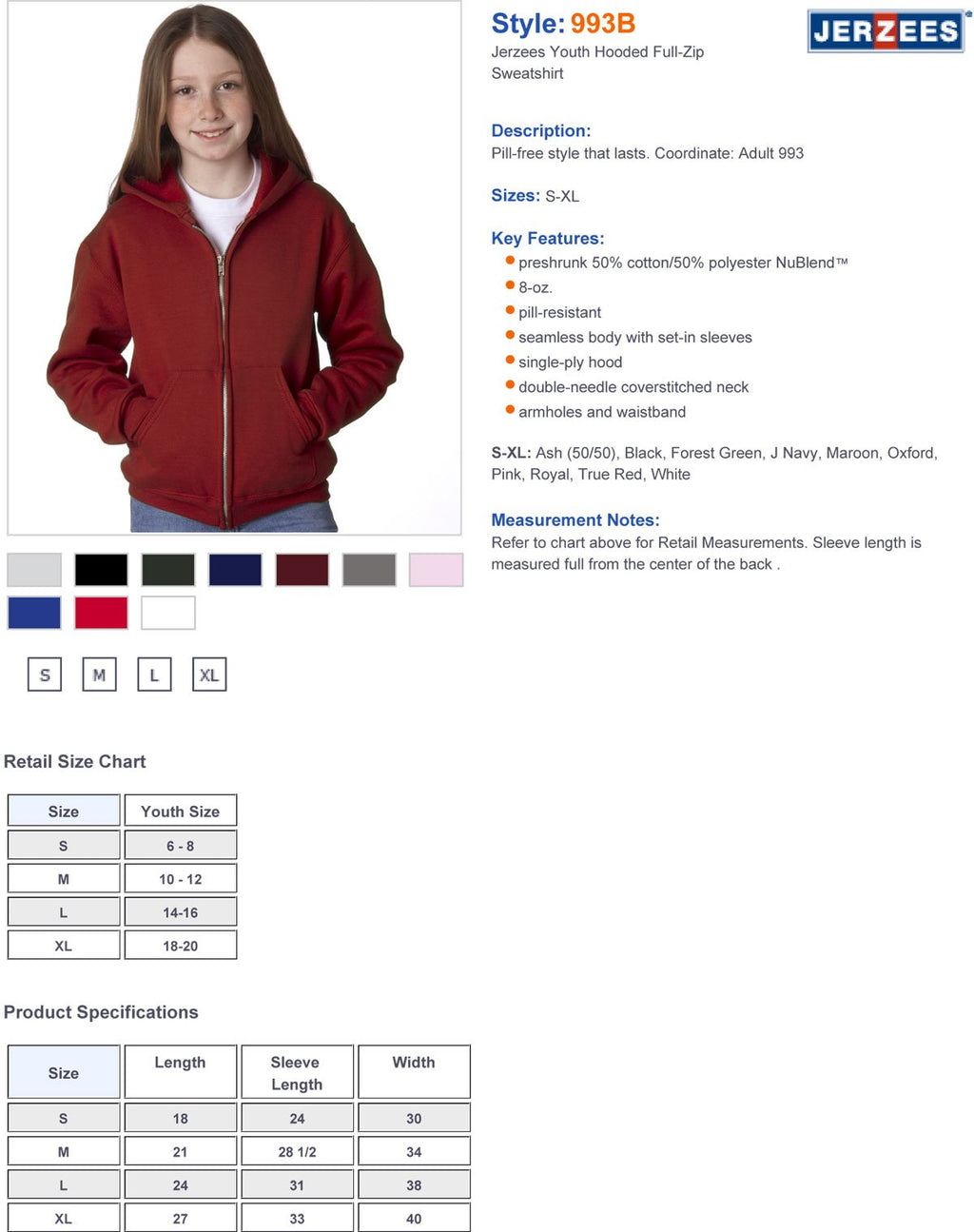 Youth 8 oz NuBlend Fleece Full-Zip Hooded Sweatshirt - J NAVY - L(D0102HI3FXg)