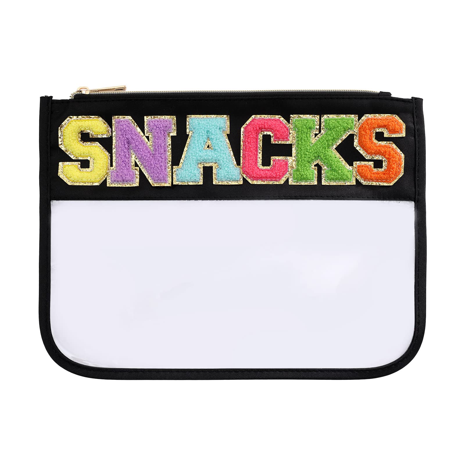 BCRMPT Chenille Letter Bag Clear Flat Pouch,Multi-purpose PVC&Nylon Clear Cosmetic Bags,Travel Makeup Bag With Zipper For Women,