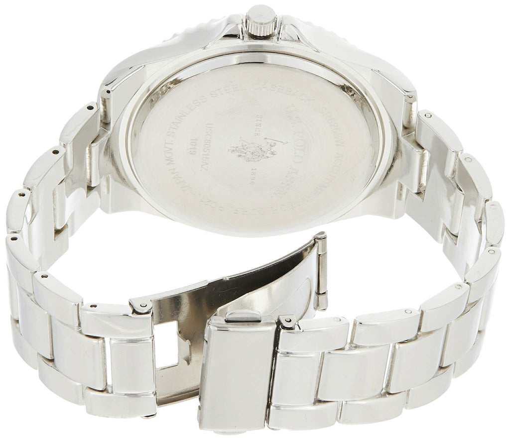 U.S. Polo Assn. Men's Analog Stainless Steel Watch with Black Dial and Rotating Bezel - Sleek Design, Adjustable Band, and Water
