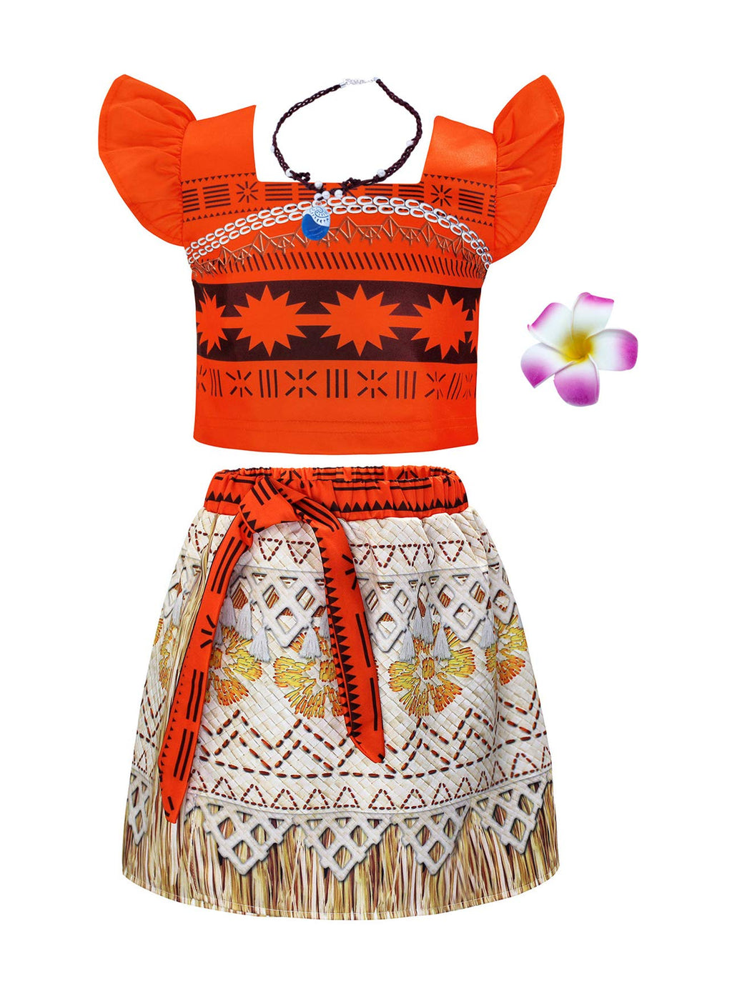 Jurebecia Moana Dress for Girls Fancy Birthday Party Outfit Kids Halloween Dress up Role Play Princess Theme Party Costumes Ruff