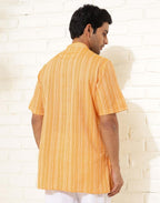 Fabindia MenS Cotton Dobby Regular Short Kurta (1038376Yellow_Yellow