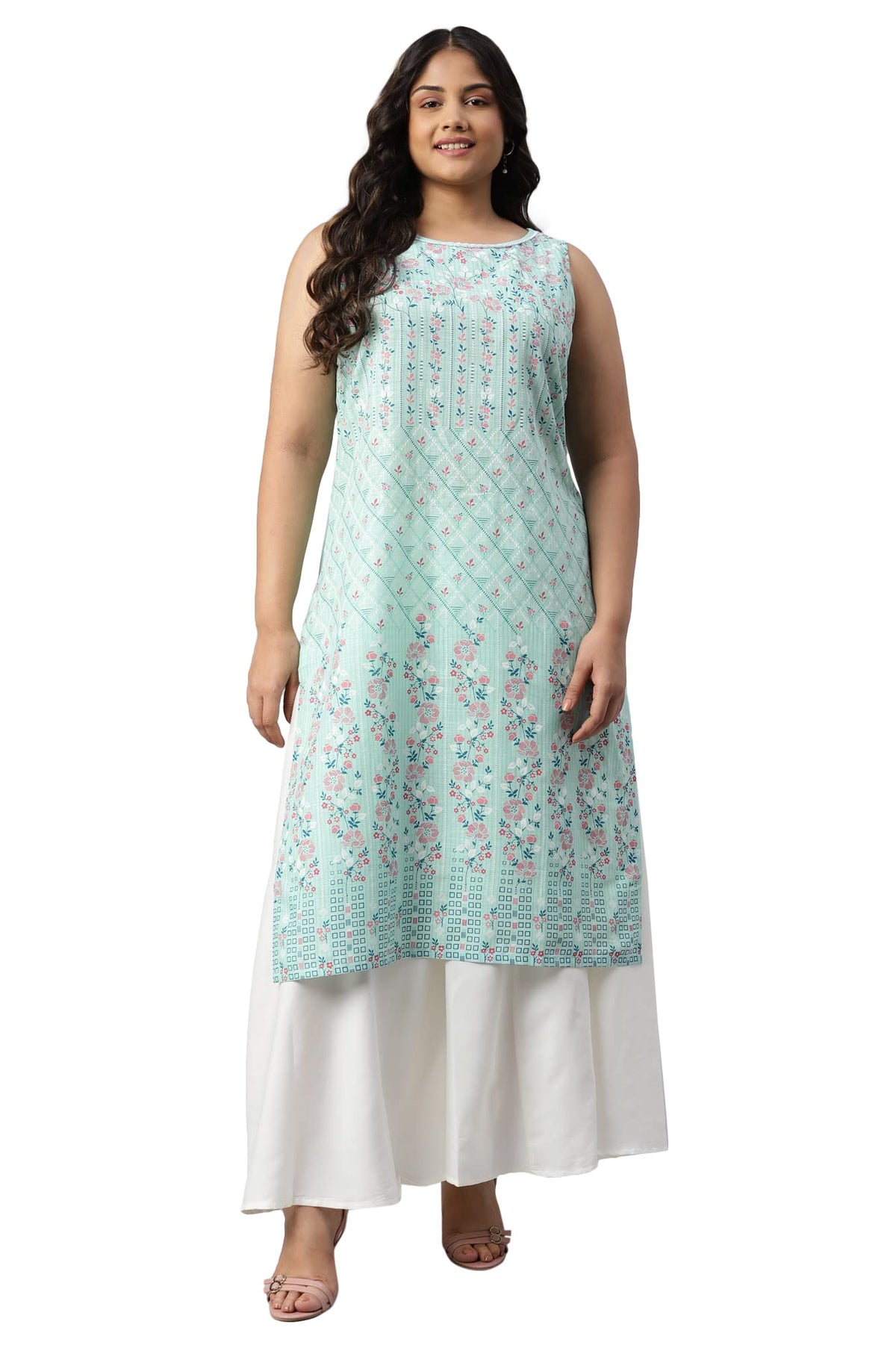 Aurelia Women Sky Blue Cotton Geometric Printed Straight Kurta_22Aua13343P-504094_4Xl