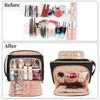 CUBETASTIC Travel Makeup Bag, Large Cosmetic Bag with Makeup Brush Comparment, Portable Make Up Organizer Zipper Pouches for Wom