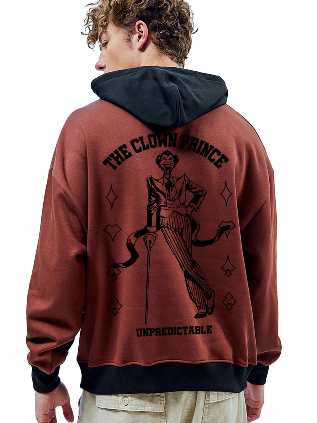 Bewakoof Heavy Duty 1.0 Official DC Merchandise Joker Mens Graphic Printed Oversized Fit Full Sleeve Fleece Hoodies_648573_Brow