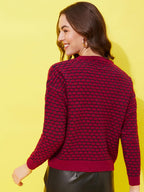 Modeve Self Design Round Neck Casual Women Crop Top Sweater||Winterwear|| Red