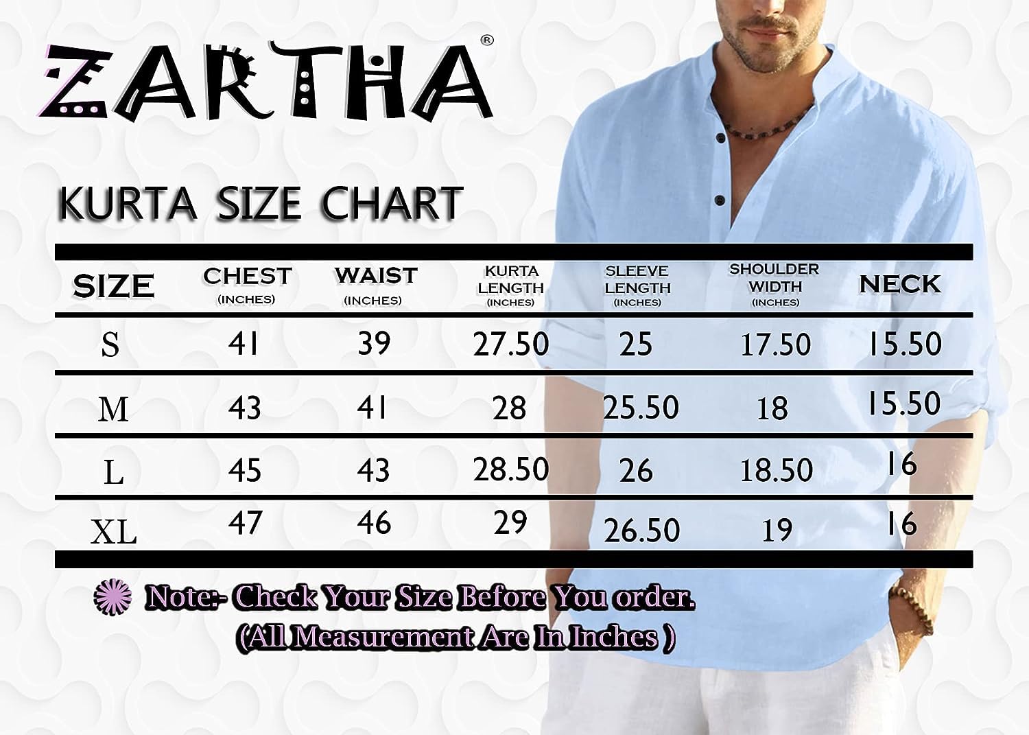 Zartha MenS Regular Fit Solid Pattern Cotton Blend Kurta With Spread Collar Long Sleeve And Standard Length | Shirt For Man Sky
