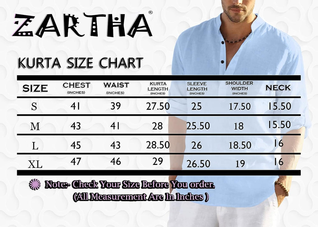 Zartha Mens Regular Fit Solid Cotton Blend Straight Kurta White