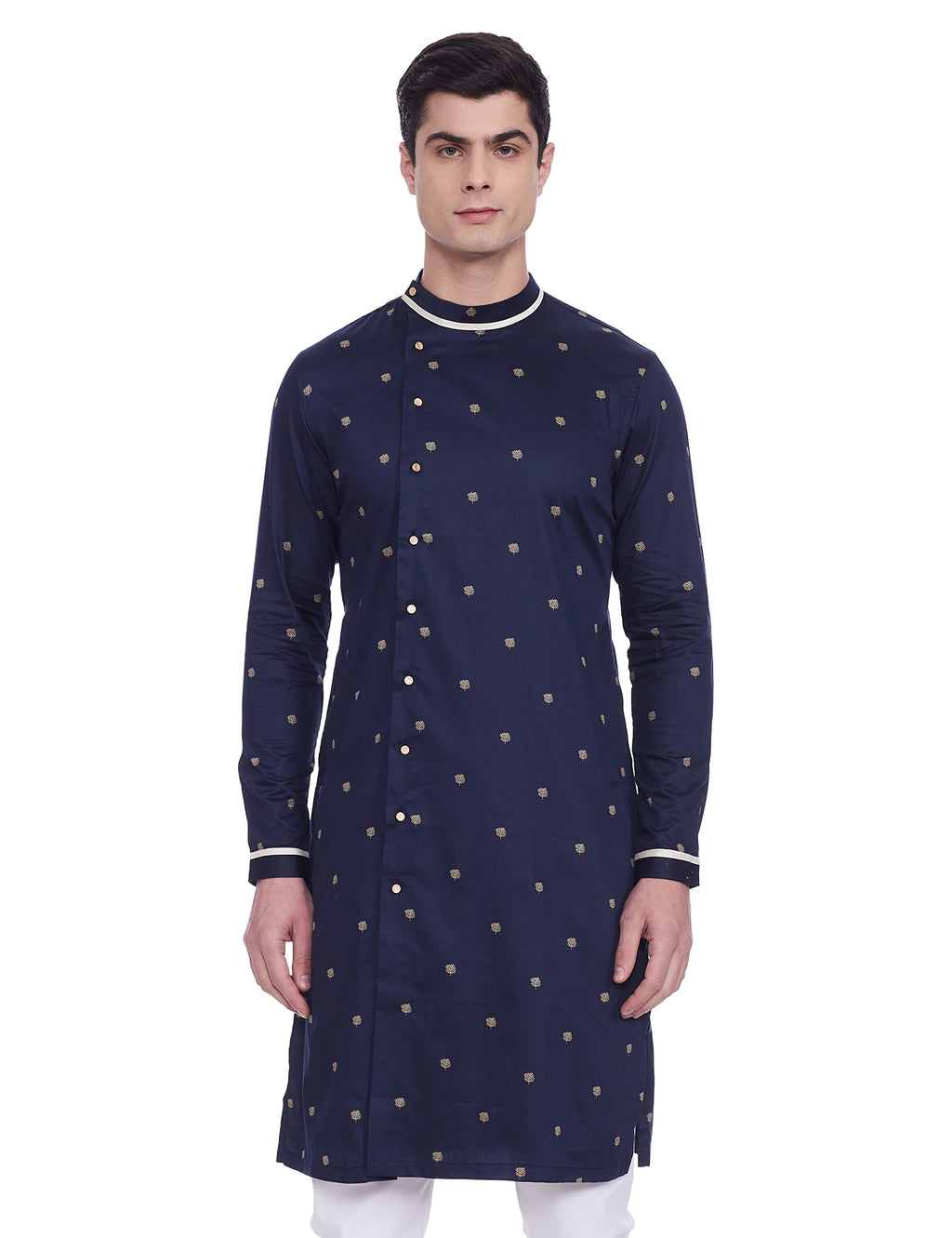 Manyavar MenS Cotton Blend Kurta (Ml11938_Navy Blue_Xl)