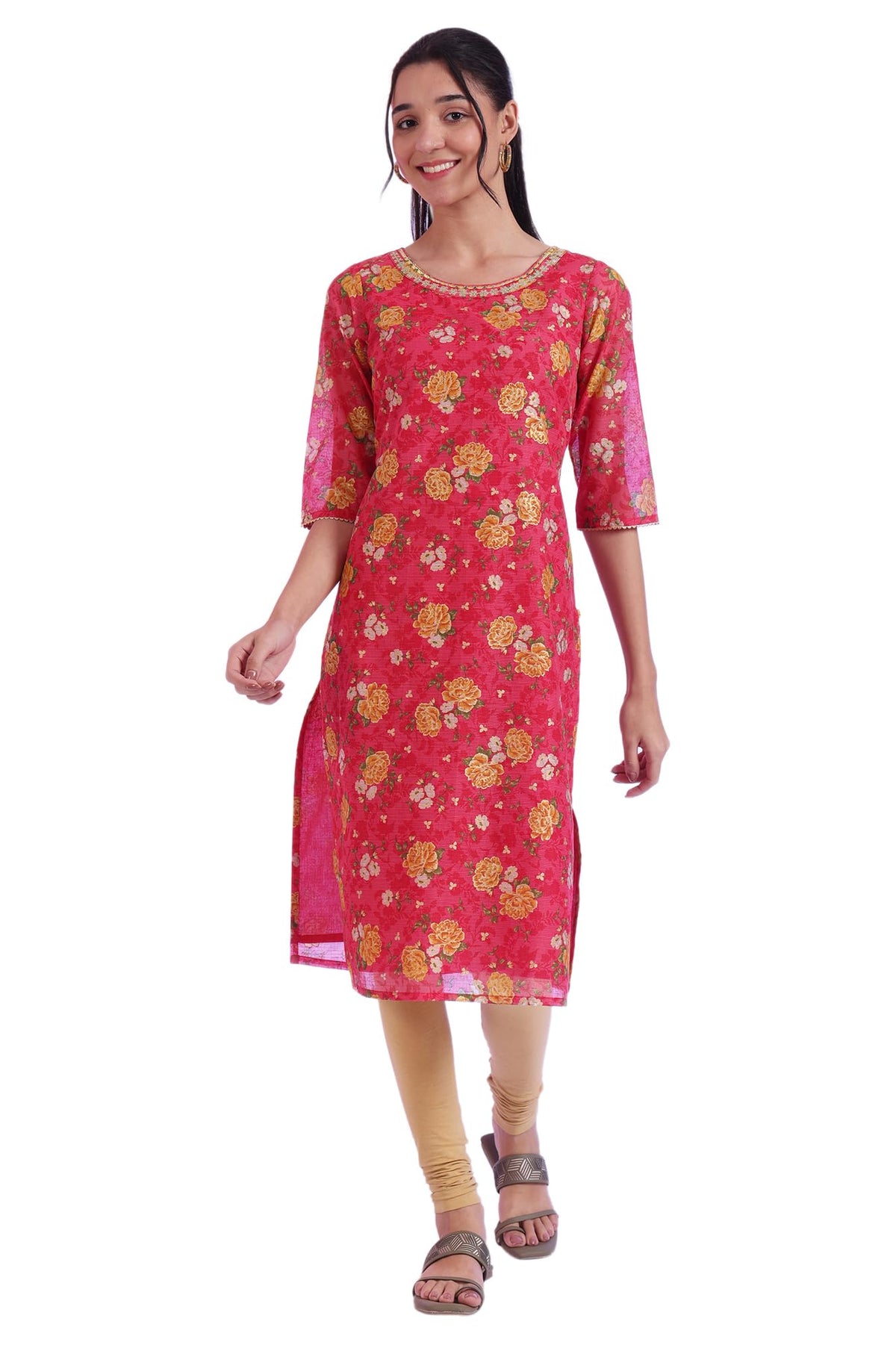 Aurelia WomenS Pink Printed Straight Kurta (Size: 2Xl)-A15659-508912