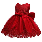 Baby Girls Christmas Pageant Lace Dresses Infant Easter Frocks Wedding Formal Event Frocks Dress (Red,24M)