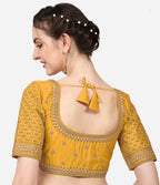 Pujia Mills WomenS Cobra Silk Embroidery Coding Stone Work Half Sleeve Saree Blouse