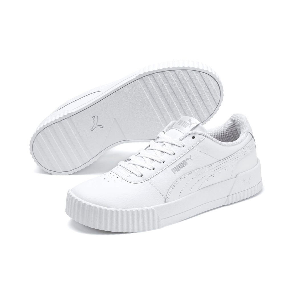PUMA womens Carina Sneaker, Puma White-puma White-puma Silver, 9.5 US