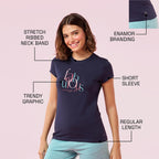 Enamor Womens Graphic Slim Fit T-Shirt (E147_Navy Fabulous
