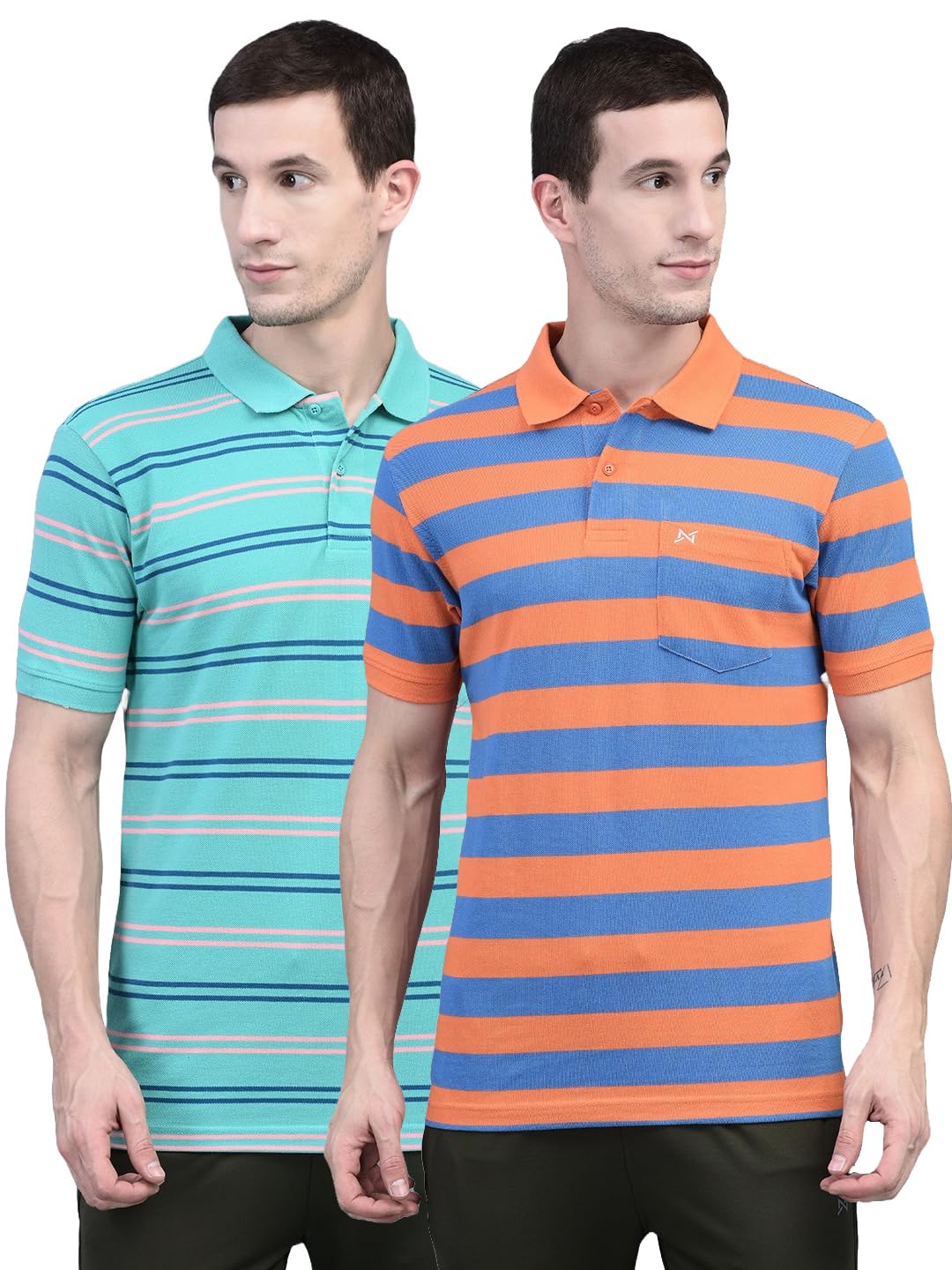 Force NXT Super Combed Cotton Mens Pack of 2 Collared Polo Striped TShirt Multicolour 2
