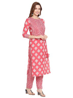 Shasmi Women'S Pink Cotton Straight Kurta With Checkered Trouser (Kurta 24 Pink S)