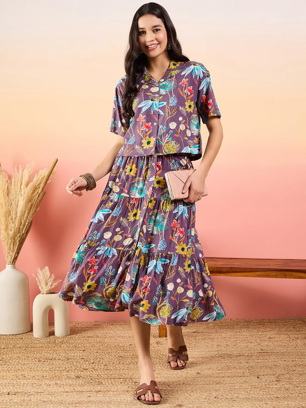 Modeve Women Shirt Skirt Move Floral Print Co-Ord Set_Small