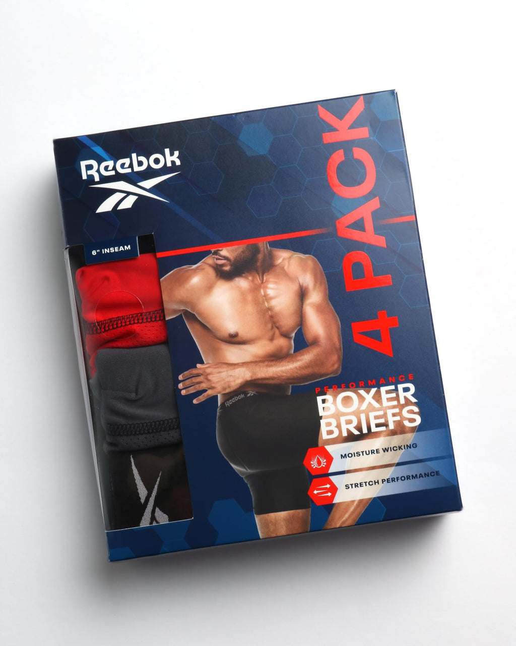 Reebok Men's Active Underwear - Performance Boxer Briefs (4 Pack), Size Medium, BlackRedGrey