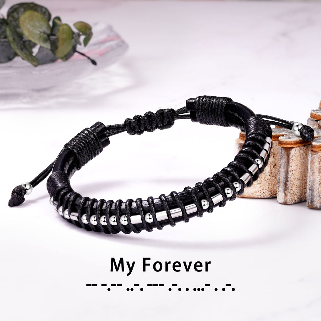 Birthday Gifts for Men Morse Code Bracelets Gifts for Him Boyfriend Husband I Love You Gifts Anniversary Birthday Adjustable Lea