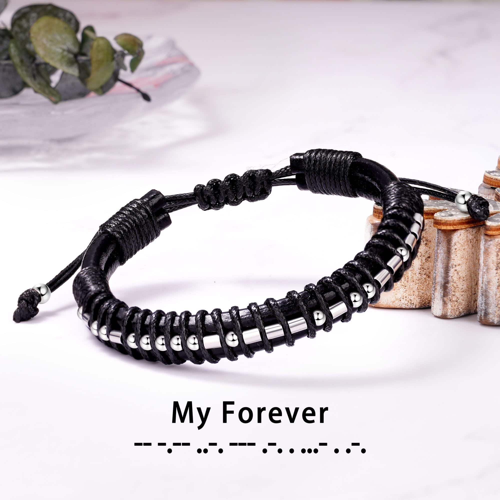 Birthday Gifts for Men Morse Code Bracelets Gifts for Him Boyfriend Husband I Love You Gifts Anniversary Birthday Adjustable Lea
