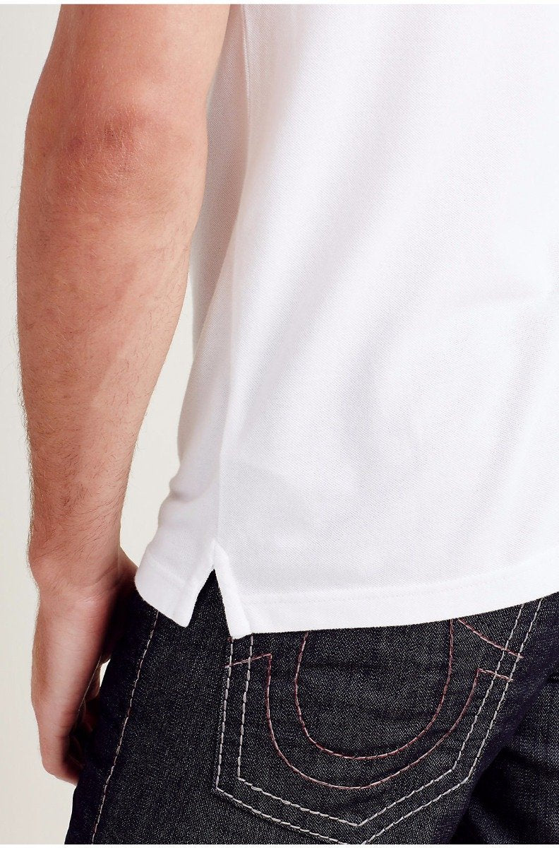 True Religion Men's Crafted with Pride Polo, White with Black Piping, XXL