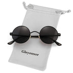 Gleyemor Polarized Round Sunglasses for Men Women Hippie Small Circle Glasses Red Yellow Lenses (Black/Grey)