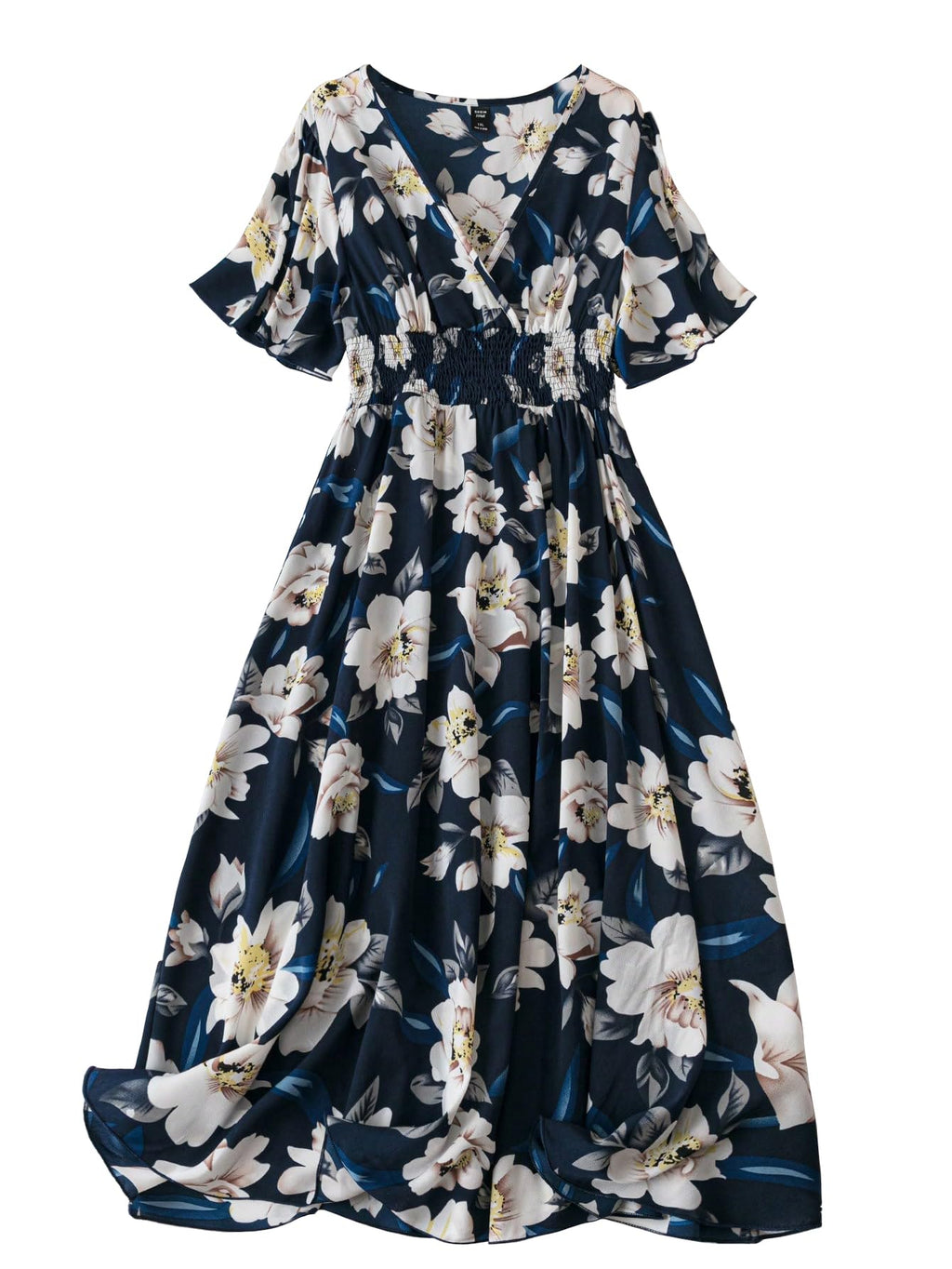 Shasmi Womens & Girls N Blue Floral Print V-Neck Waist-Cinched Dress For Women Midi | One Piece Dress For Women | Beach Dress Fo